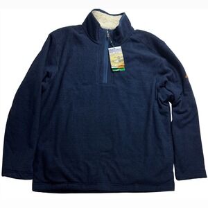 Orvis Mens XL Navy Blue Sherpa Lined Quarter Zip Knit Pullover warm cozy